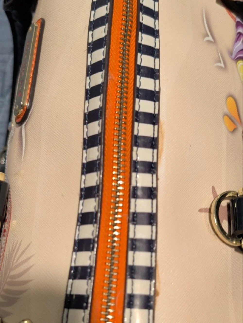 Nicole Lee Beige Embroidered Beach Satchel with Black Handles